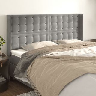 voodipeats servadega, helehall, 203x16x118/128 cm, samet