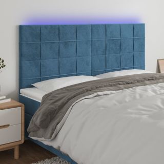 LED-voodipeats, tumesinine, 180x5x118/128 cm, samet