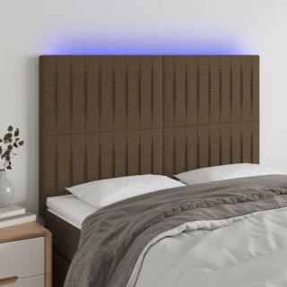 Изголовье кровати со светодиодной подсветкой, темно-коричневое, 144x5x118/128 см, ткань