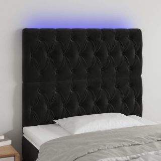 Изголовье со светодиодной подсветкой, черное, 90x7x118/128 см, бархат