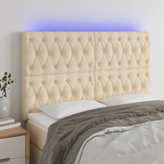 LED-voodipeats, kreemjas, 144x7x118/128 cm, kangas