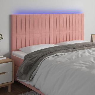 Изголовье со светодиодной подсветкой, розовое, 160x5x118/128 см, бархат