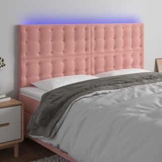Изголовье со светодиодной подсветкой, розовое, 180x5x118/128 см, бархат