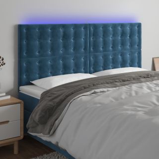 Изголовье со светодиодной подсветкой, темно-синее, 200x5x118/128 см, бархат