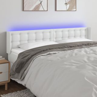 Изголовье со светодиодной подсветкой, белое, 203x16x78/88 см, искусственная кожа