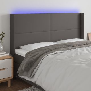 Изголовье кровати со светодиодной подсветкой, серое, 203x16x118/128 см, искусственная кожа