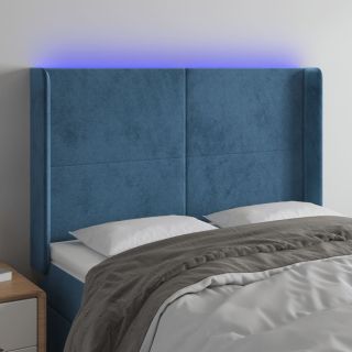 LED-voodipeats, tumesinine, 147x16x118/128 cm, samet