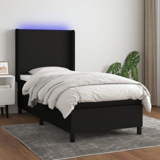 kontinentaalvoodi madrats ja LED, must, 90x190 cm, kangas