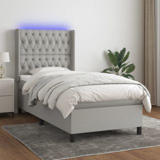 kontinentaalvoodi madrats ja LED, helehall, 90x190 cm, kangas
