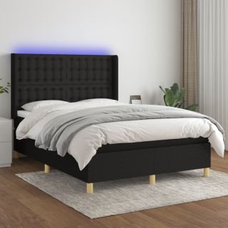 kontinentaalvoodi madrats ja LED, must, 140x190 cm, kangas