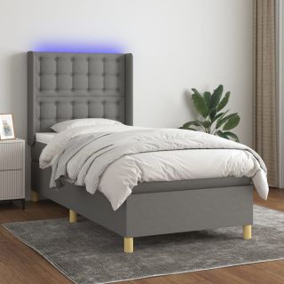 kontinentaalvoodi madrats ja LED, tumehall, 90x190 cm, kangas