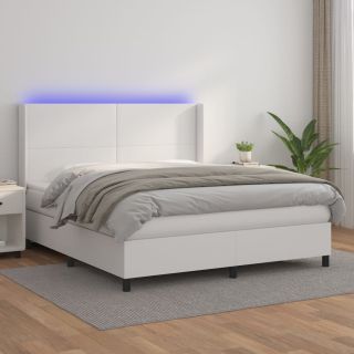 континентальная кровать с матрасом, светодиодная подсветка, белая, 160x200 см, искусственная кожа