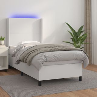 континентальная кровать с матрасом, светодиодная подсветка, белая, 100x200 см, искусственная кожа