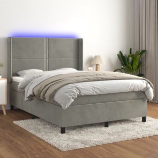 kontinentaalvoodi madrats ja LED, helehall, 140x190 cm, samet