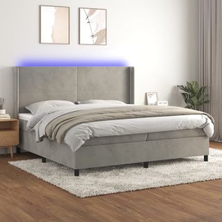 kontinentaalvoodi madrats ja LED, helehall, 200x200 cm, samet