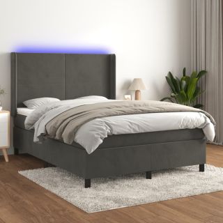 kontinentaalvoodi madrats ja LED, tumehall, 140x190 cm, samet