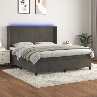 kontinentaalvoodi madrats ja LED, tumehall, 160x200 cm, samet