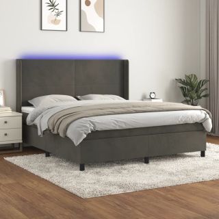 kontinentaalvoodi madrats ja LED, tumehall, 180x200 cm, samet