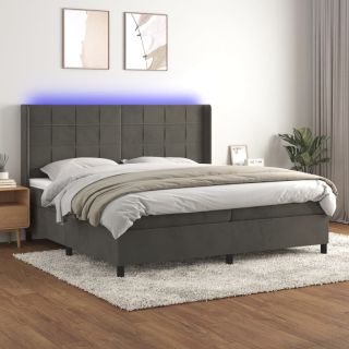 kontinentaalvoodi madrats ja LED, tumehall, 200x200 cm, samet