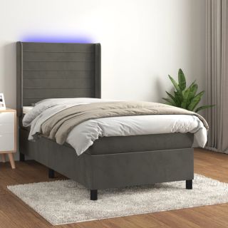 kontinentaalvoodi madrats ja LED, tumehall, 80x200 cm, samet