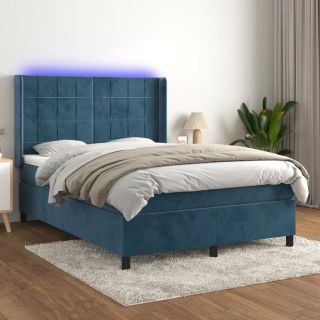 kontinentaalvoodi madrats, LED, tumesinine, 140x190 cm, samet