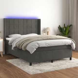 kontinentaalvoodi madrats ja LED, tumehall, 140x190 cm, samet