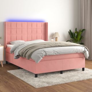 kontinentaalvoodi madrats, LED, roosa, 140x190 cm, samet