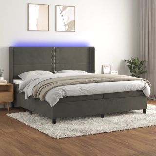 kontinentaalvoodi madrats ja LED, tumehall, 200x200 cm, samet