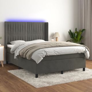 kontinentaalvoodi madrats ja LED, tumehall, 140x200 cm, samet