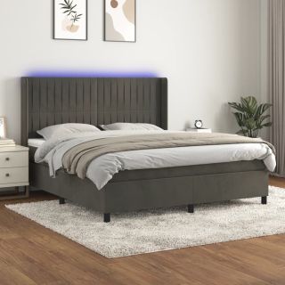 kontinentaalvoodi madrats ja LED, tumehall, 160x200 cm, samet