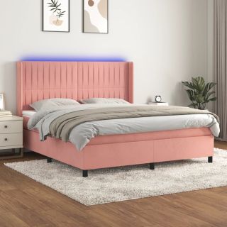 kontinentaalvoodi madrats, LED, roosa, 160x200 cm, samet
