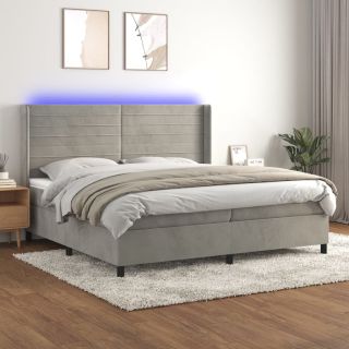 kontinentaalvoodi madrats ja LED, helehall, 200x200 cm, samet