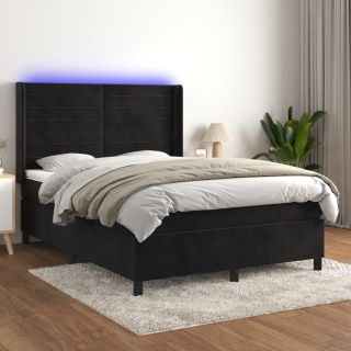kontinentaalvoodi madrats ja LED, must, 140x200 cm, samet