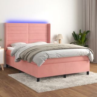 kontinentaalvoodi madrats, LED, roosa, 140x190 cm, samet