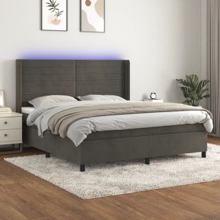 kontinentaalvoodi madrats ja LED, tumehall, 180x200 cm, samet