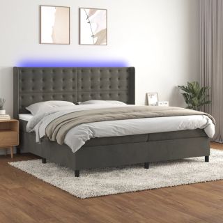 kontinentaalvoodi madrats ja LED, tumehall, 200x200 cm, samet