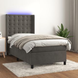 kontinentaalvoodi madrats ja LED, tumehall, 90x190 cm, samet