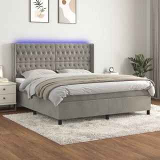 матрас для континентальной кровати и светодиоды, светло-серый, 160x200 см, бархат