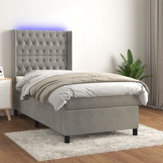 kontinentaalvoodi madrats ja LED, helehall, 100x200 cm, samet