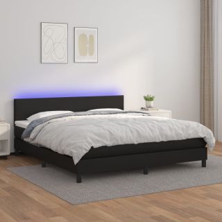 континентальная кровать с матрасом, светодиодная подсветка, черная, 180x200 см, искусственная кожа