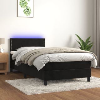 kontinentaalvoodi madrats ja LED, must, 80x200 cm, samet