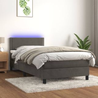 kontinentaalvoodi madrats ja LED, tumehall, 90x190 cm, samet