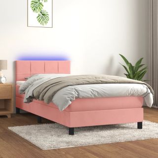 kontinentaalvoodi madrats, LED, roosa, 90x190 cm, samet