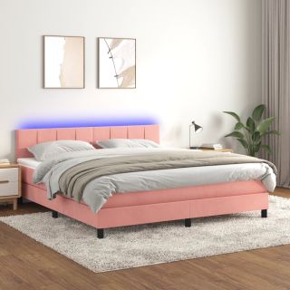 kontinentaalvoodi madrats, LED, roosa, 160x200 cm, samet