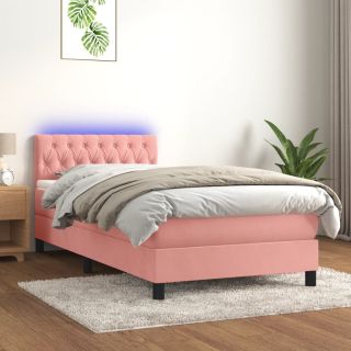 kontinentaalvoodi madrats, LED, roosa, 90x190 cm, samet