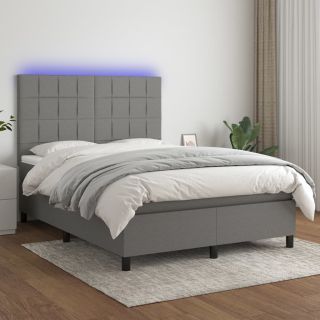kontinentaalvoodi madrats ja LED, tumehall, 140x190 cm, kangas