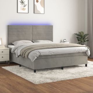 kontinentaalvoodi madrats ja LED, helehall, 180x200 cm, samet