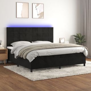 kontinentaalvoodi madrats ja LED, must, 200x200 cm, samet