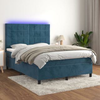kontinentaalvoodi madrats, LED, tumesinine, 140x190 cm, samet