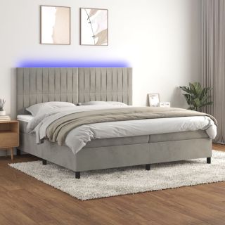 kontinentaalvoodi madrats ja LED, helehall, 200x200 cm, samet